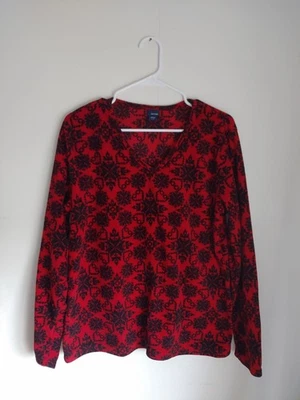 Pullover para mujer Basic Editions rojo negro copo de nieve polar cuello redondo grande Foto 1 de 4