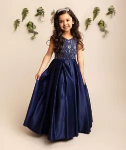 Abito da ballo in raso e cristallo blu navy per occasioni speciali - Età 6-16 - Foto 1 di 4