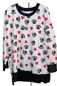 Neu mit Etikett LuLaRoe Large weiß pink schwarz Pfotenabdrücke & Herzen Hannah SWEATSHIRT - Bild 1 von 8