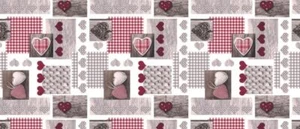 Red Gingham Patchwork Hearts PVC Vinyl Wipe Clean Tablecloth Waterproof Modern - Picture 1 of 4