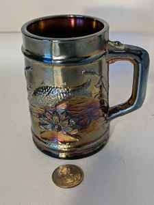 Vintage Dugan Carnival Glass Fisherman's Mug Black Amethyst Coffee Cup Mug - Picture 1 of 8