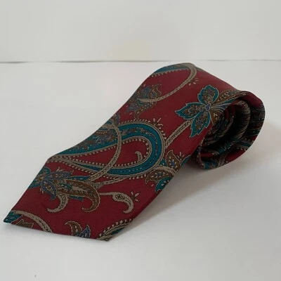 Corbata Aquascutum London Toda Seda Acabada a Mano Vino Paisley Floral 100% Seda Foto 1 de 4