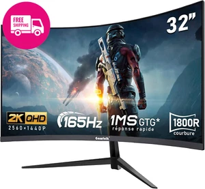 32″ Curved QHD 2560×1440 Gaming Monitor – 165Hz, FreeSync, Frameless, VESA - Picture 1 of 12