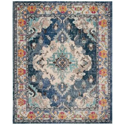 SAFAVIEH Area Rug 8 ft x 10 ft Monaco Border Polypropylene Navy + Light Blue - Image 1 of 4