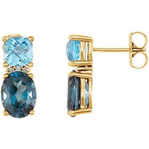 Pendientes de topacio azul londinense, topacio azul suizo y diamantes en oro amarillo de 14 K - Imagen 1 de 2