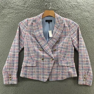Talbots Tweed Blazer Jacket Womens 4 Blue Cotton Blend Notch Lapel Peacoat NEW - Picture 1 of 20