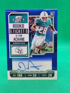 2023 Contenders Optic De'Von Achane Blue Prizm Rookie Ticket Auto RC #14/50 - Bild 1 von 2