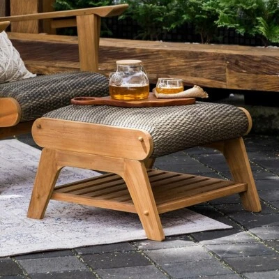 Nuevo otomano moderno taburete tapizado de madera patio teca exterior resistente a la intemperie Foto 1 de 4