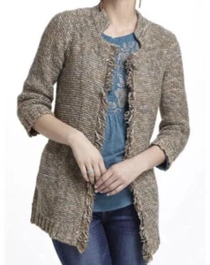 Anthropologie Sparrrow Marled Peat Fringe Cardigan Sweater Size S Open Front - Picture 1 of 10
