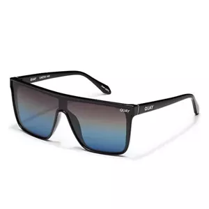 Quay Australia Nightfall Medium Shield Sunglasses Black Blue Polarized 49MM - Picture 1 of 8