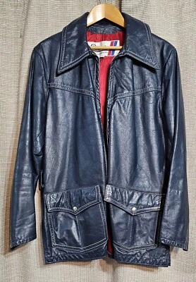 Vintage Early Polaris Blue Leather Snowmobile Jacket 50s 60s RARE Sled VTG USA  - Image 1 of 4