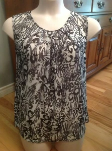 BOBBIE BROOKS Blk/Lt Gray/White Print Sheer Sleeveless Front Pleats plus size 1X - Bild 1 von 5