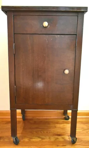 Antique Simmons Metal Medical Dental Cabinet 36" Tall Original Wood Grain Finish Cover