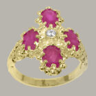 14ct Yellow Gold Natural Diamond & Ruby Womens Cluster Ring - Sizes J to Z