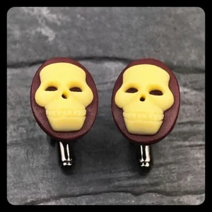 Modern Small Cameo Cufflinks Cream Skull Brown Frame Rock n Roll Punk Badass - Picture 1 of 3