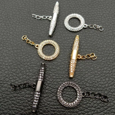 18k Glod filled clear cubic zirconia micro pave toggle clasp for jewelry making - Image 1 of 4