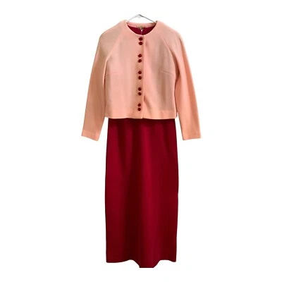 Maxi Vestido Vintage Años 70 TALLA 10 100% Lana Rosa Chaqueta Conjunto 2 Piezas Años 50 60 LEER Foto 1 de 4