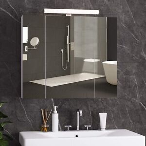 Spiegelschrank Bad mit LED Beleuchtung,Steckdose und lichtschalter 70x15x60cm