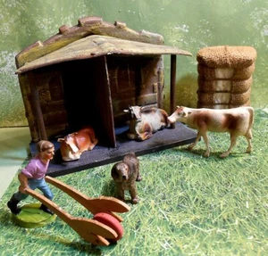 Germany Putz Farm -  Cattle Farm with Barn - Lot of 7 pieces,  Papier-mache - Picture 1 of 9
