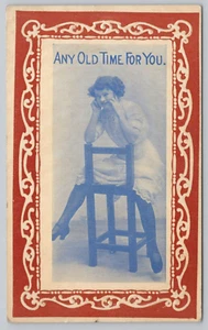 Postcard "Any Old Time For You" Suggestive Woman Sitting on Backwards Chair - Picture 1 of 2