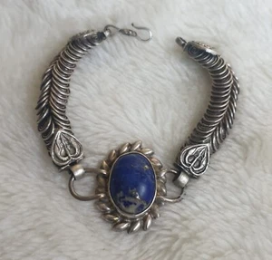 Pulsera vintage unisex lapislázuli plata 925 longitud aprox 19 cm medida 35,7 gramos - Imagen 1 de 6