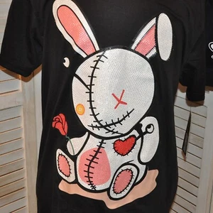 Neu mit Etikett CR-24 Chrome Edge schwarzes Herren-T-Shirt Hase Kaninchen Strass XL LuckyCharm - Bild 1 von 7