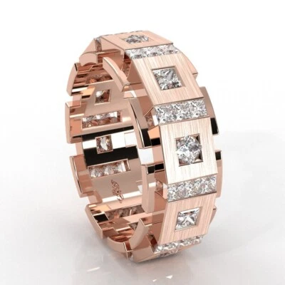 Man Mens Solid Box Eternity Princess Diamond Wedding Band 14k Rose Gold 3 Ct. - Image 1 of 4