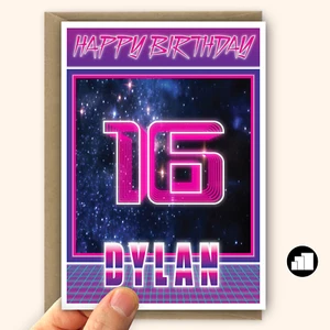 16th birthday card for boy son brother friend edit name 16 space personalised - Bild 1 von 10