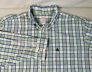 Camicia Brooks Brothers 346 uomo L blu bianco giallo a quadri manica lunga con bottoni - Foto 1 di 5