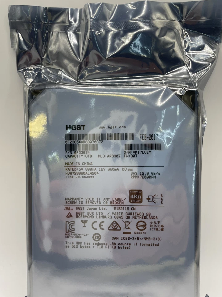 HGST HUH728080AL4204/ 0F23654 A8TB 7200RPM 12Gb/s 3.5" SAS  Hard Drive Hitachi - Image 1 of 1