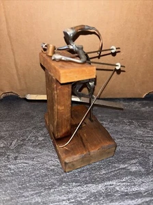 Vintage Metal Nail Wood Art Sculpture Skier Skiing Figure Belly Up To The Bar AA - Picture 1 of 19