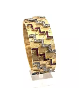 Diamond & Ruby 18K Yellow Gold Wide Bracelet - Picture 1 of 12