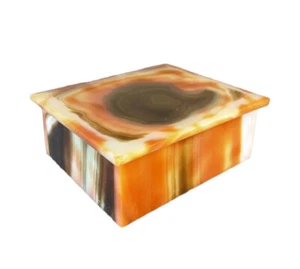 Stein Dose Achat Wunderschöne Farben Orange Braun Weiß Maserung Facettierung - Bild 1 von 11