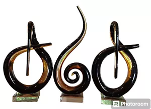 Vintage Murano Glassware Amber Swirl Sculptures With Clear Glass Bases - Picture 1 of 1