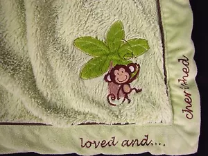 NoJo Monkey Green Loved and Cherished Baby Blanket Plush 28x28 Security Jungle - Picture 1 of 4