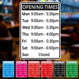 Printed Shop Window Opening Hours Times Custom Personalised Sign Vinyl Sticker - Picture 1 of 13