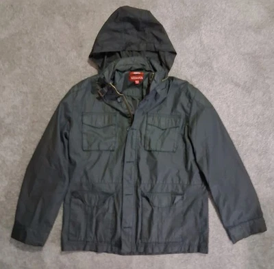 Merona Men's Black Hooded Field Utility Jacket | Water-Resistant Coat w/ Pockets - Image 1 of 4