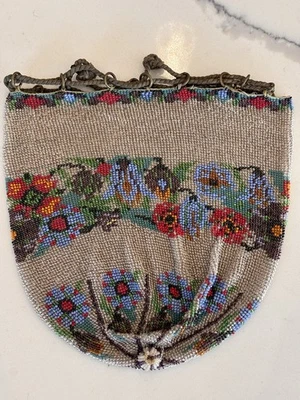 Старинный ар-деко винтажный женщины цветочный узор бисером сумочки, редкая подлинный стиль - Изображение 1 из 4