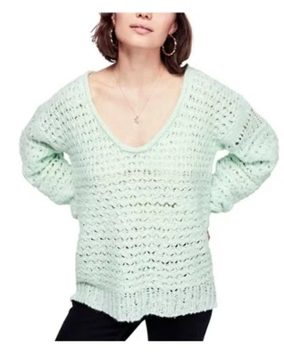 Suéter tejido a ganchillo Free People Crashing Waves verde menta talla mediana Foto 1 de 4
