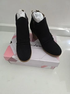 Skechers Air Cooled Memory Foam Black Suede Ankle Boots Size 4 H40 - Picture 1 of 7