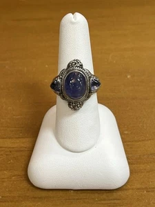 Sarda Filagree Tanzanite 3 Stone Ring Oval Trillion Size 8 Sterling Silver - Picture 1 of 14