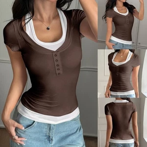 Short-sleeved Top Casual Women Shirt Breathable Material Fashionable Streetwear - Picture 1 of 60