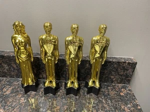4 Gold Plastic Awards Night 3 Male Statuette 1 Female 9'' Prop Statue - Picture 1 of 18