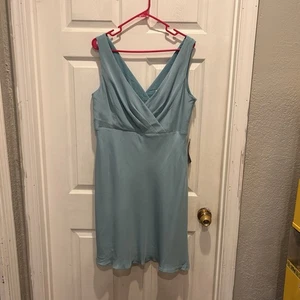 NWT Ann Taylor 100% Silk Party Cocktail Formal Dress Aqua Sleeveless Wrap Sz 14 - Picture 1 of 8