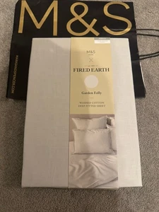 M&S X FIRED EARTH washed cotton Deep fitted sheet Garden Folly Single BNWT - Picture 1 of 4