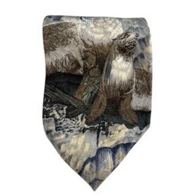 Wembley Endangered Species Seal Novelty Necktie Nature Animal Print - Image 1 of 2