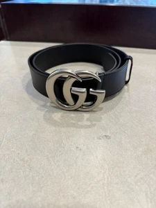 Gucci Belt GG Marmont Black Leather 95/38 Silver Toned Buckle SPB-TS 337705 - Picture 1 of 6
