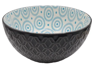 Signature Housewares Grey Diamond Blue Circle Stoneware Cereal Ramen Soup Bowl - Picture 1 of 5
