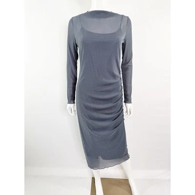 Miou Muse Gunmetal Gray Midi Dress Size S Metallic Mesh Cocktail Party NEW - Image 1 of 4