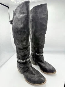 Rampage Damen schwarz seitlicher Reißverschluss Schnallendetail hohe Reitstiefel Größe 7,5M 2059 - Bild 1 von 14